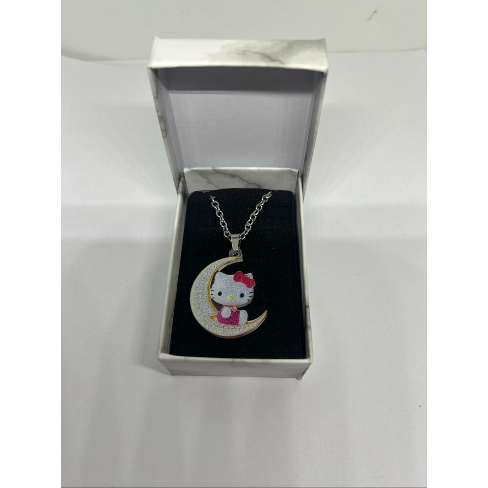 Hello Kitty Moon Necklace Silver Tone Pendant – New - Picture 2 of 2